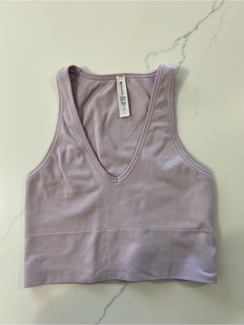 Athleta Aurora Ribbed Tank Small Lavender V-Neck Cropped Shelf Bra Tank
